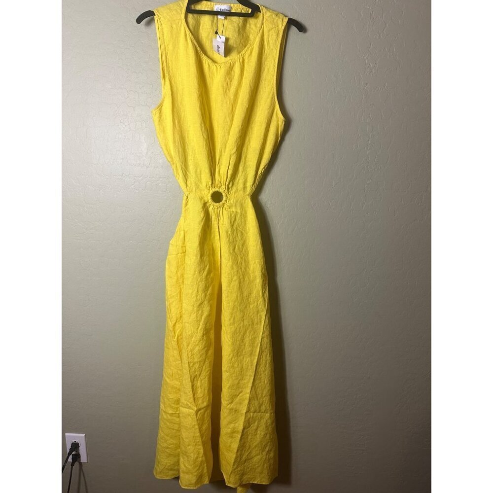 NWT vThe Drop Women's Sade Linen Cutout Midi, Lemon, L - Picture 2 of 7
